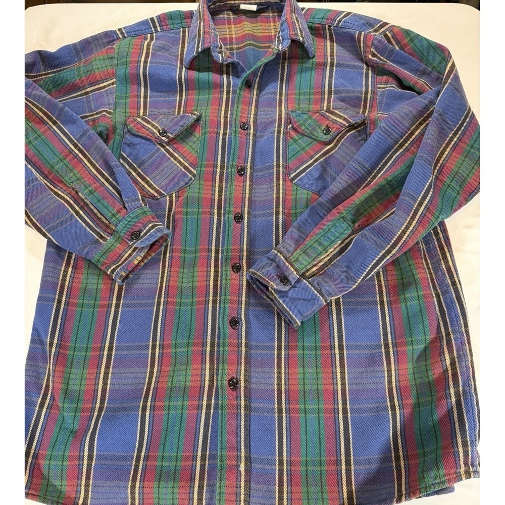 Vintage‎ OshKosh Flannel Shirt Men's XL Plaid Button Front Heavy Cotton Workwear